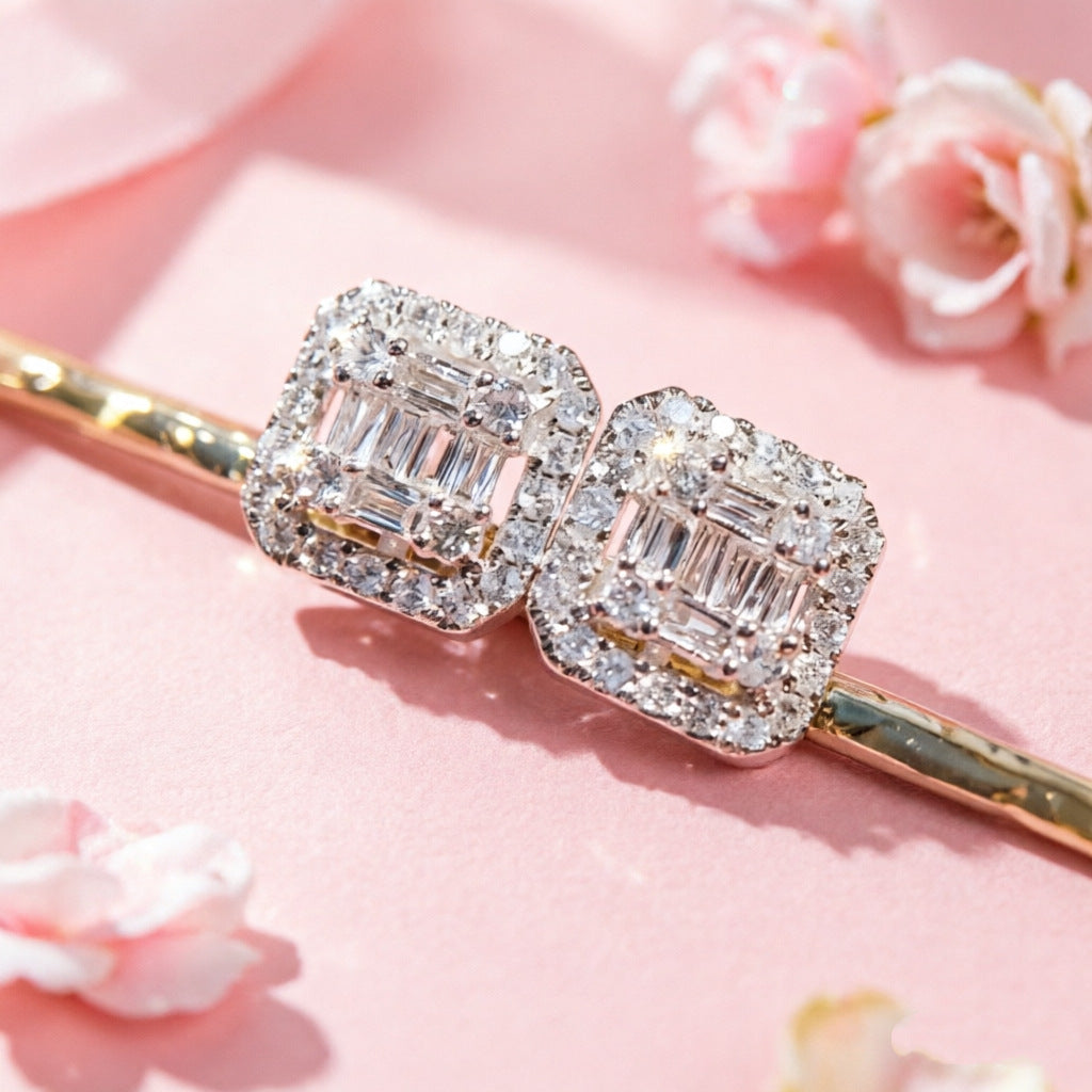Square Sugar Diamond Zircon Exquisite Valentine's Stud Earrings