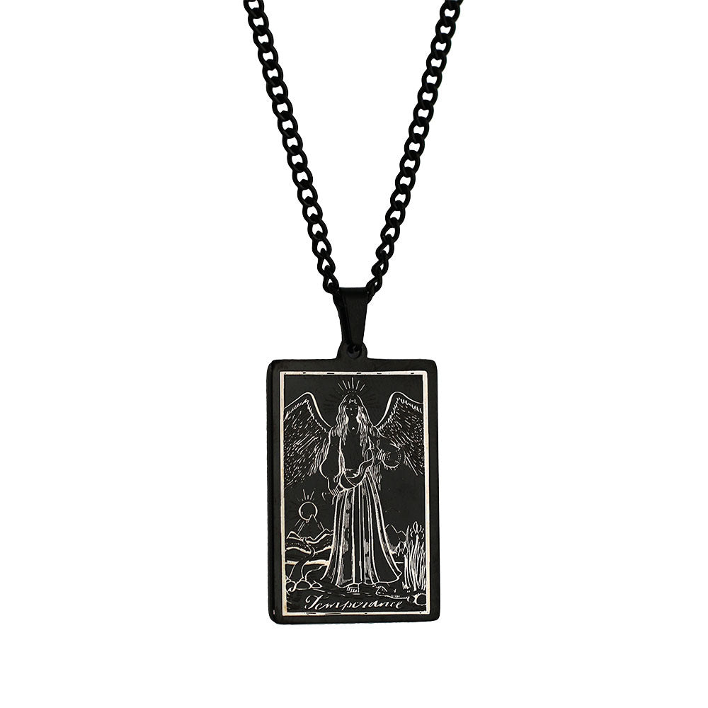Zhang Tarot Titanium Steel Retro Rectangular Necklaces