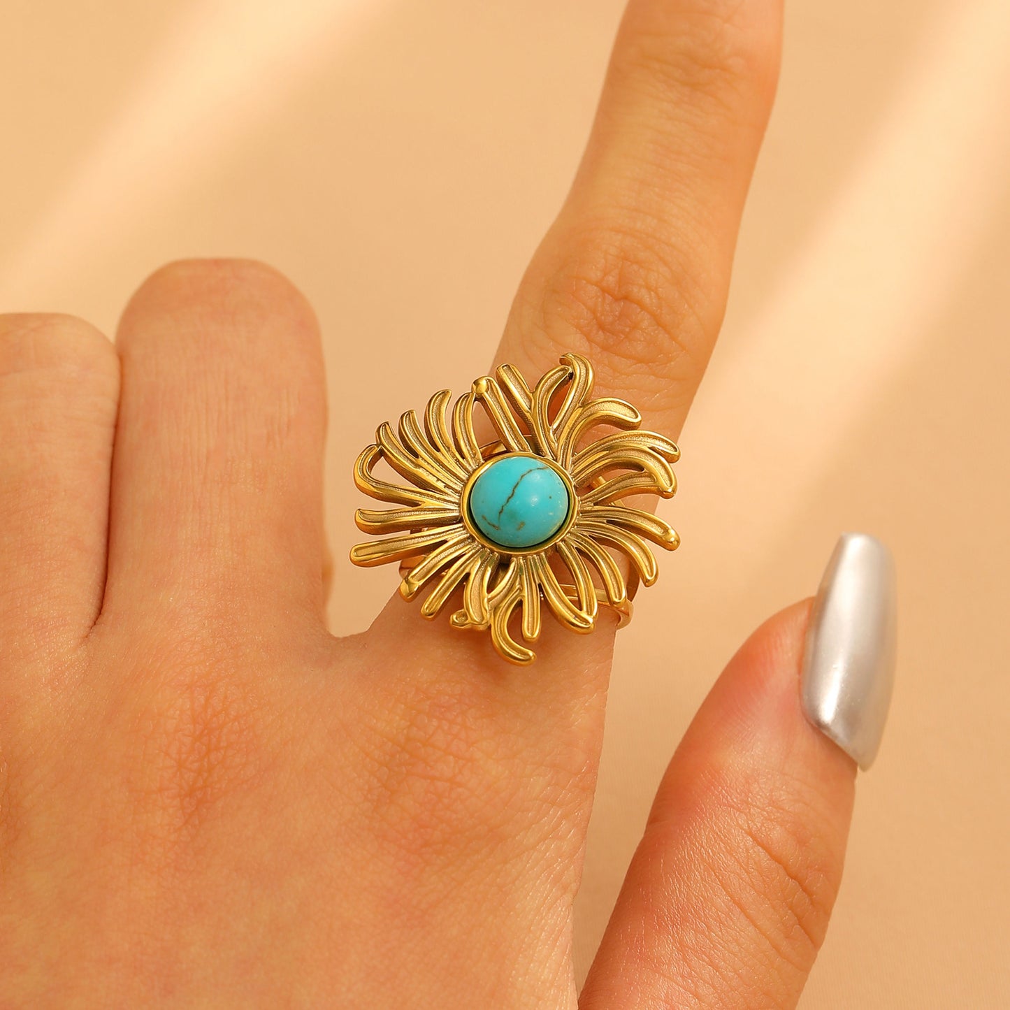 Steel Flower Leaf Female Exaggerated Personalized Hollow Ring