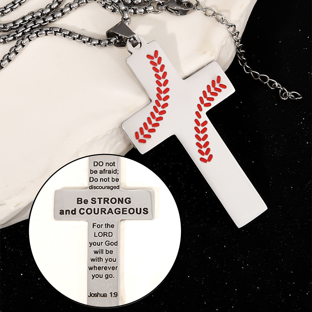 Football Stainless Steel Cross Inscription Sports Necklaces