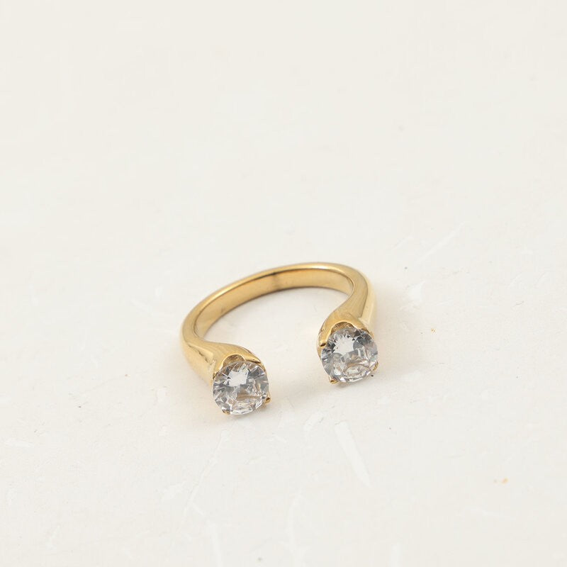 Double Circle Open-end Zircon Titanium Steel Gold Ring
