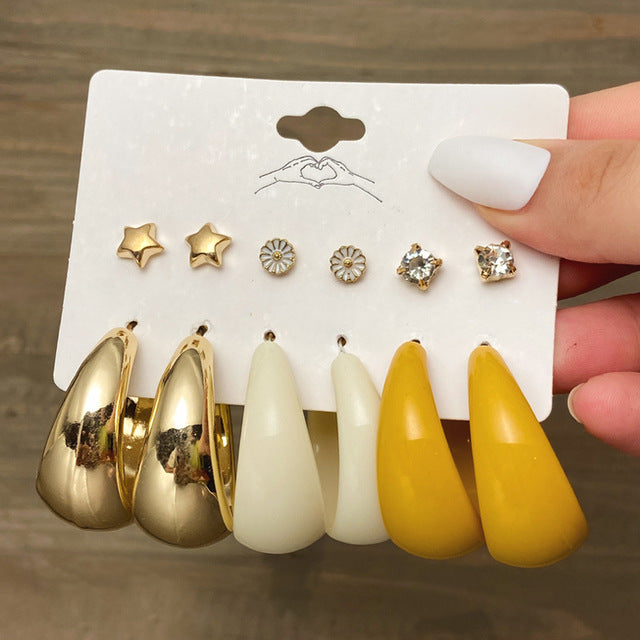 Ear Square Geometric Vintage Pearl Hepburn Style Earrings