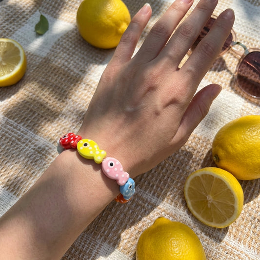 Summer Dopamine Color Ceramic Fish Childlike Cute Heart Beaded Niche Bracelet