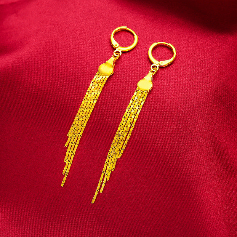 Women's Alluvial Gold Brass Plated Tassel Long Real Fake Earrings