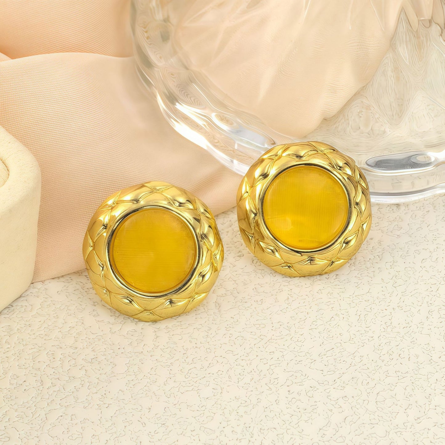 Stainless Steel Geometric Round Ear Light Luxury High-grade Color Stud Earrings