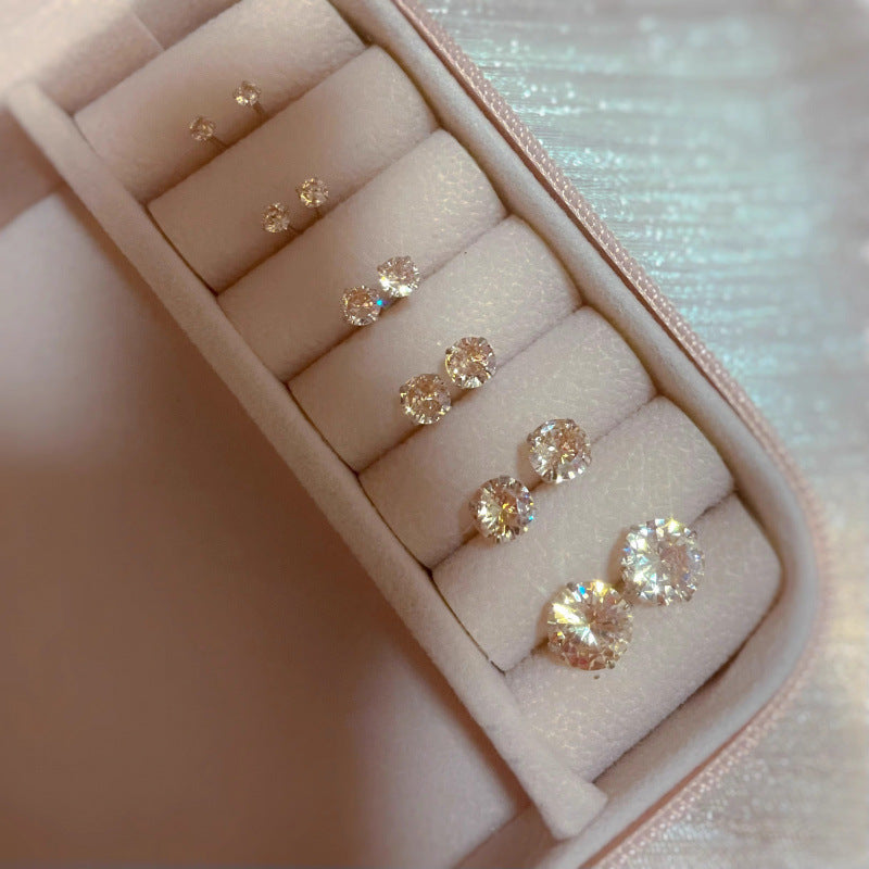 Women's Champagne Sterling Sier Round Zircon For Ear Rings