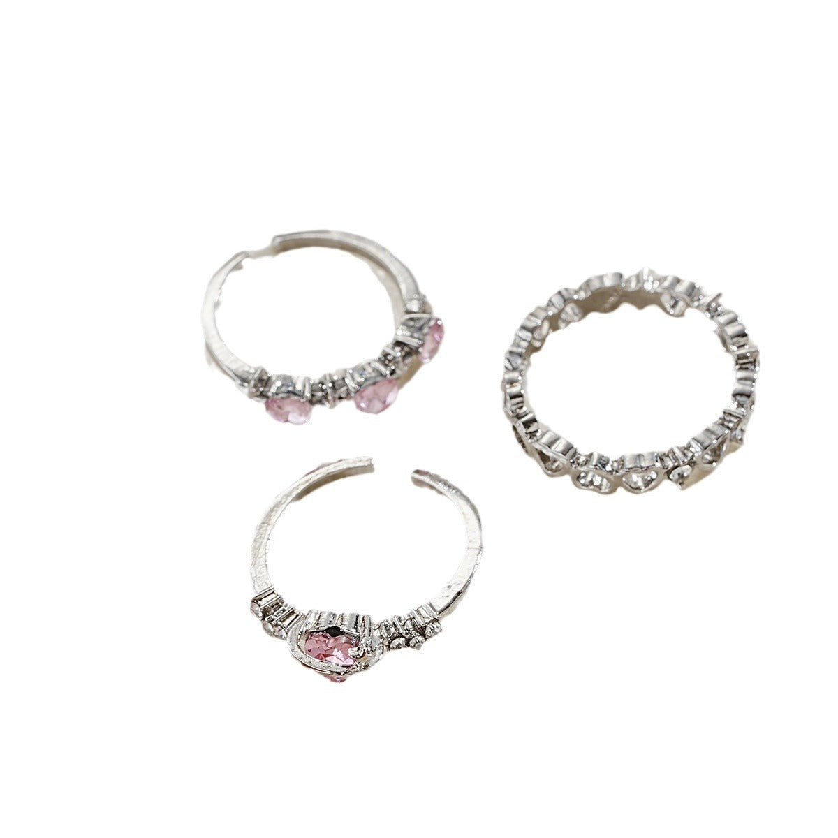 Pink Diamond Love Heart-shaped Set Three-piece Rings