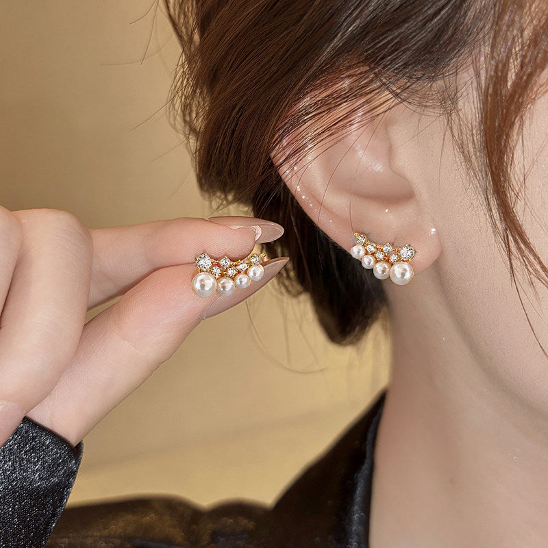 Women's Gold Gang Drill Pearl Super Beautiful Temperament Stud Earrings