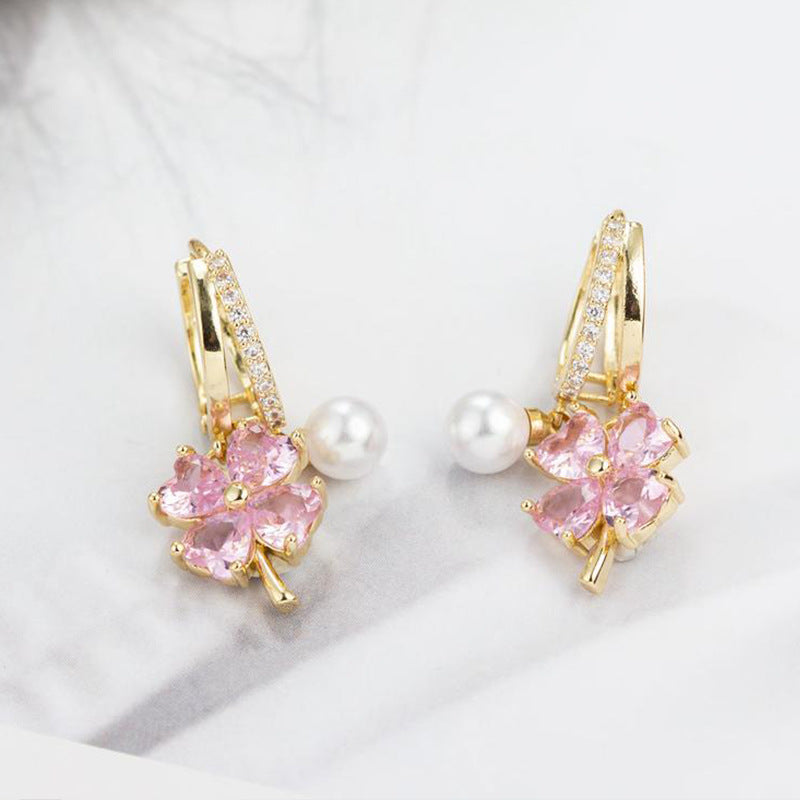 Flower Ear Clip Clover Pink Beauty Dignified Rings