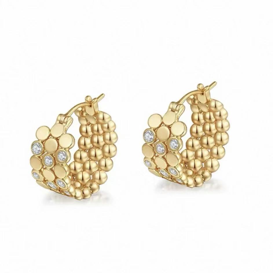 Affordable Luxury Style Round Beads Full Diamond Clip Niche Design Ear Buckle