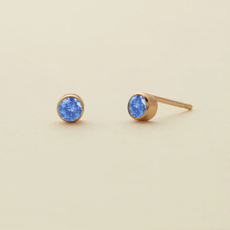 Rhinestone Color Niche Stainless Steel Gold Plated Ear Stud Earrings