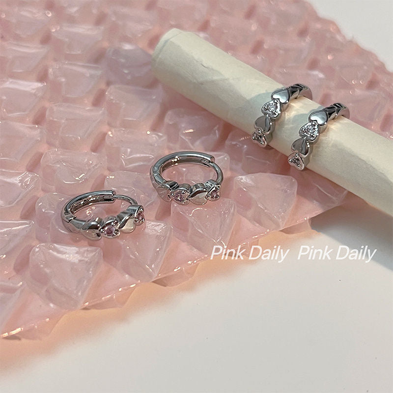 Women's Pink Loving Heart Zircon Clip Design Sense Minority Rings