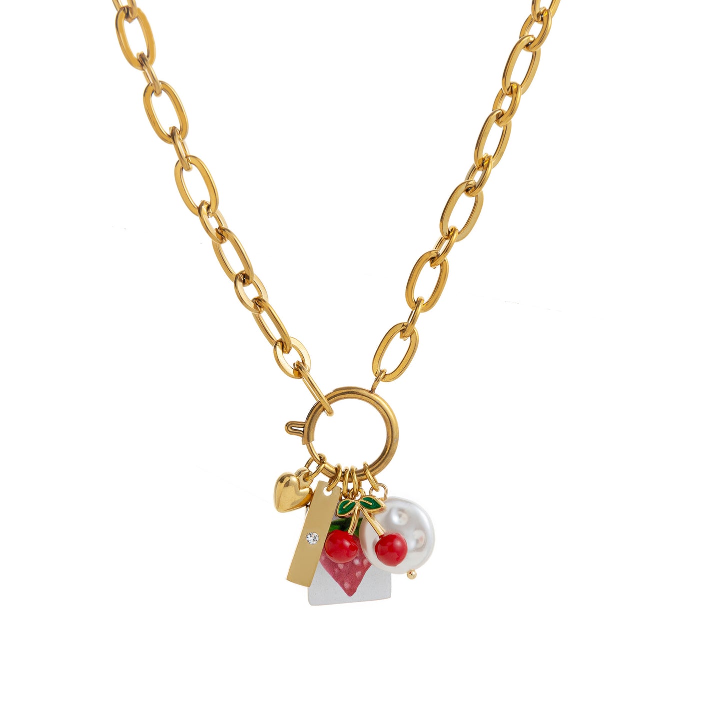Summer Beach Style Colorful Oil Fresh Strawberry Starfish Pearl Sun Necklace