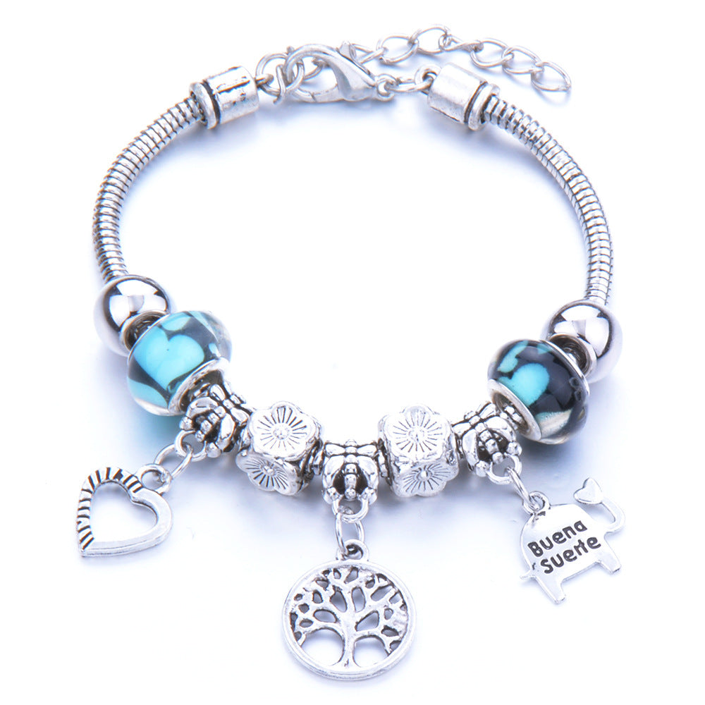 Glass Bead Small Elephant Lucky Tree Retro Transparent Bracelet
