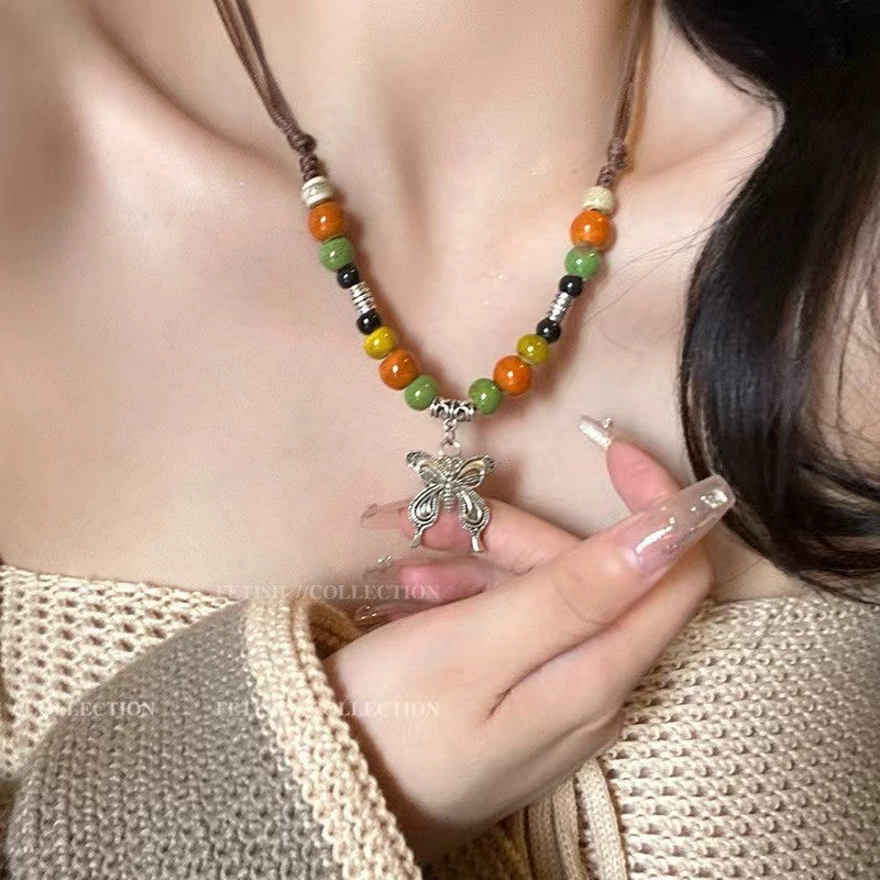 Women's Zen Retro Braided Rope Ethnic Style Niche Design Tassel Beaded Necklaces
