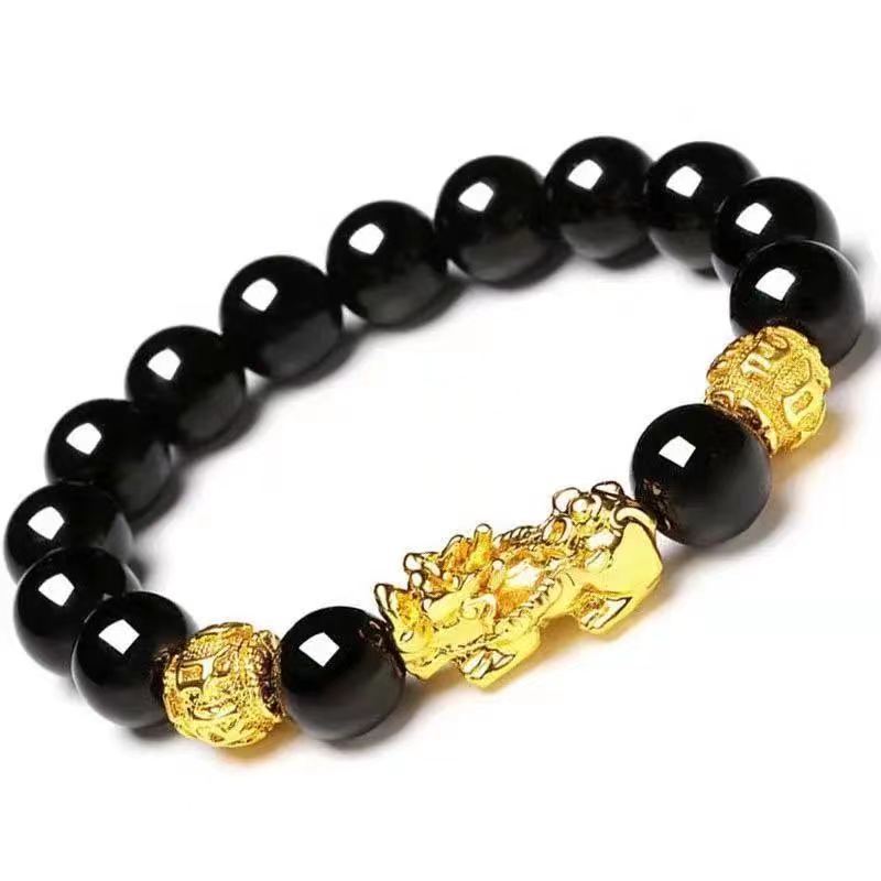 Women's & Men's Gilt Lucky Beads Agate Obsidian Sanskrit Bracelets