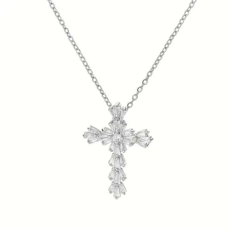 Women's Copper Micro Inlaid Zircon Cross Temperament Entry Pendants