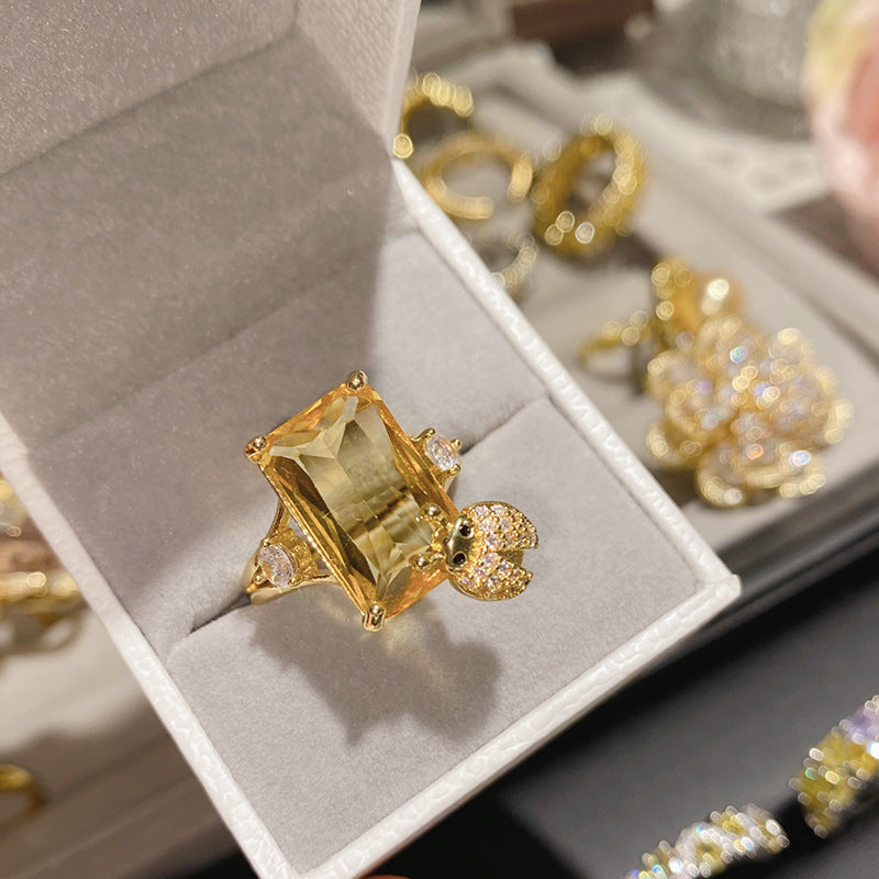 Camellia Fashion Romantic French Golden Rhinestone Gold Plated Ring