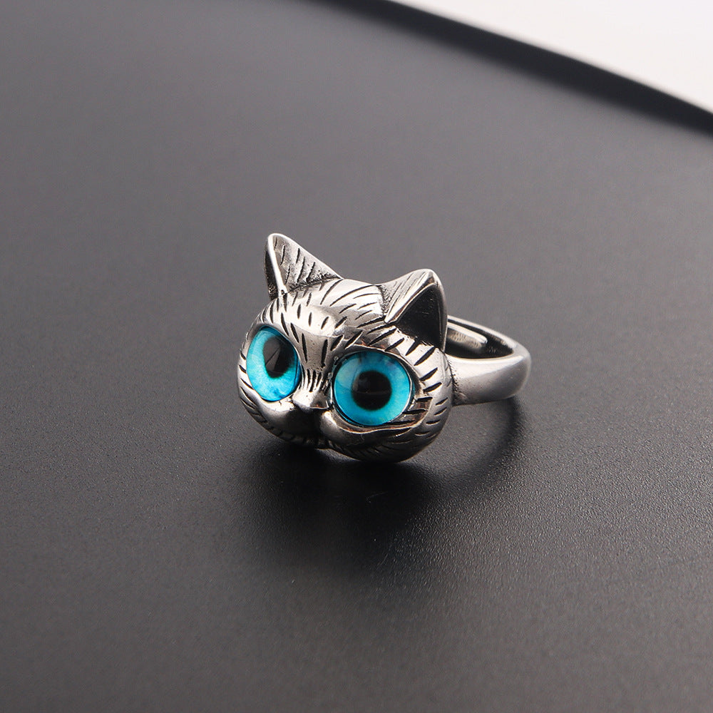 Fat Cat Blue Eyes Cute Alloy Pair For Couple Gift Ring