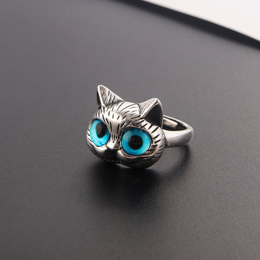 Fat Cat Blue Eyes Cute Alloy Pair For Couple Gift Ring