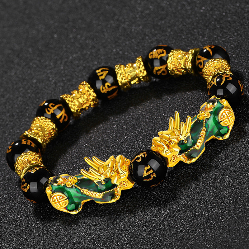 Vietnam Placer Gold Pi Obsidian Mantra Bracelets