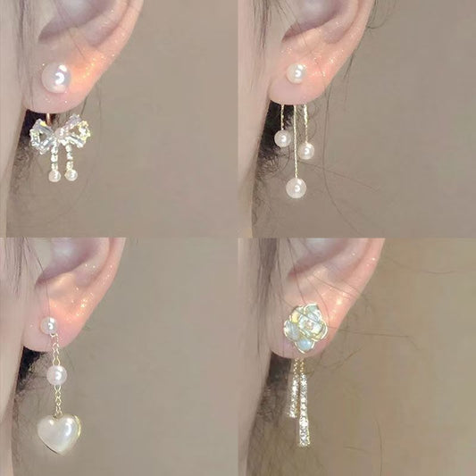 Love Heart Tassel Ear High Class Elegant Eardrops Stud Earrings