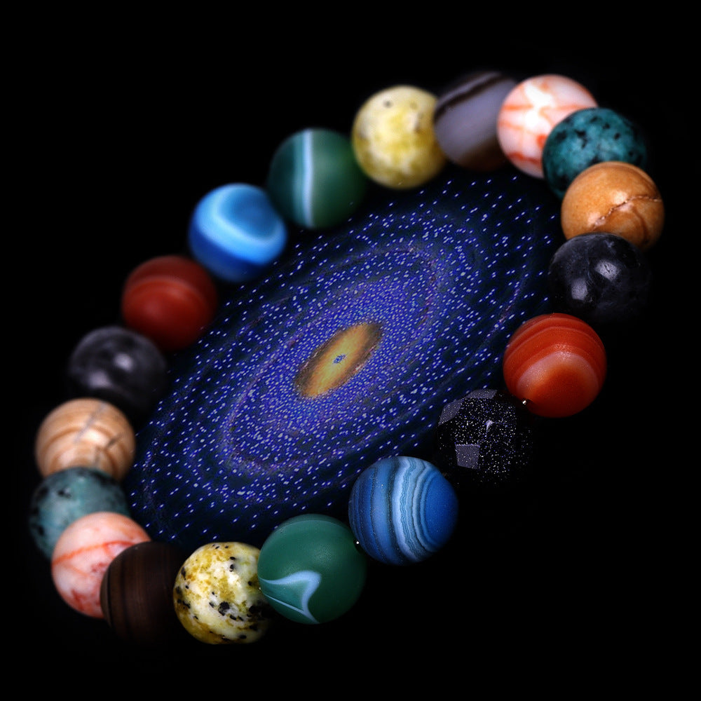 Men's Natural Stone Universe Planet Beads Galaxy Trendy Frosted Bracelets