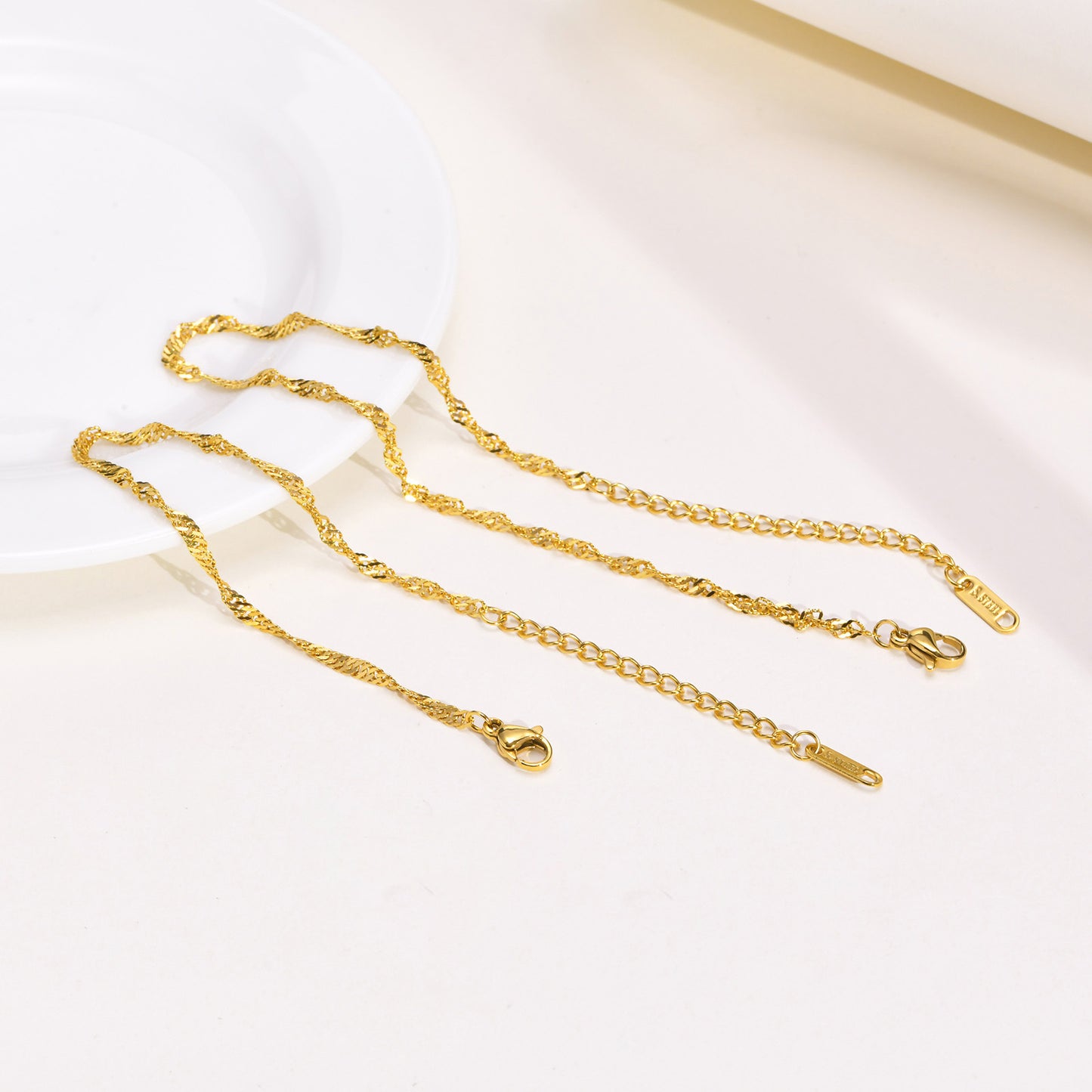 Women's Steel Water Ripple Gold Basic Style Chain Twin Bracelet