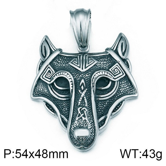 Men's King Horse Accessories Retro Viking Double Wolf Head Pendants