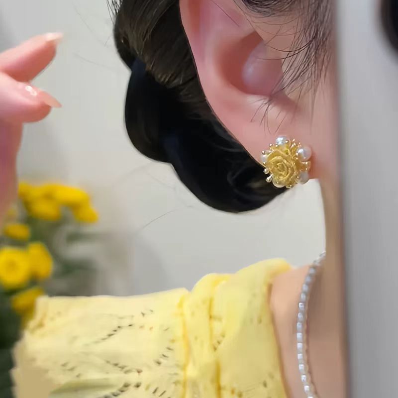 Gentle French Unique Quality Yellow Rose Earrings