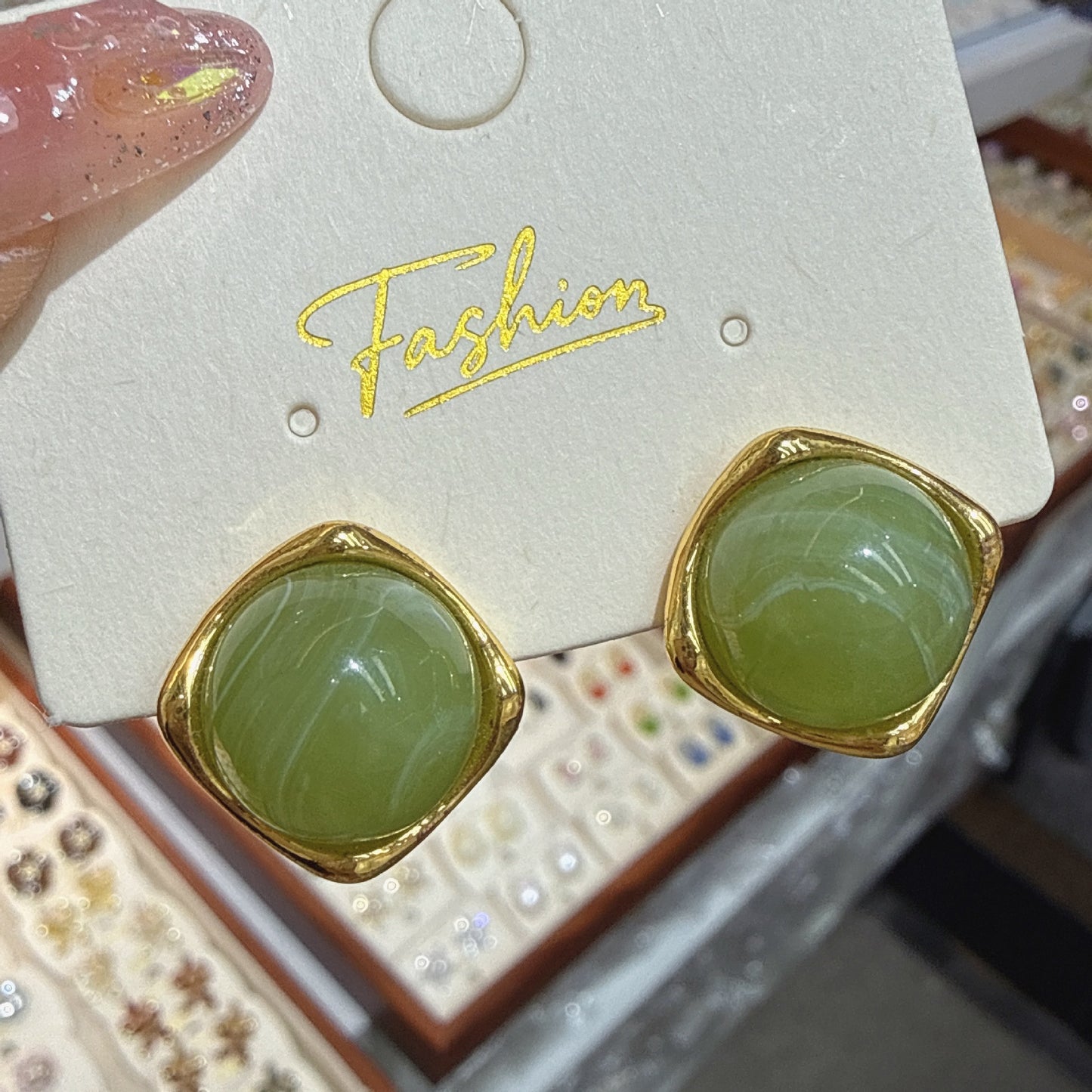 Small Opal Square Korean Style Sense Of Design Personalized Earrings