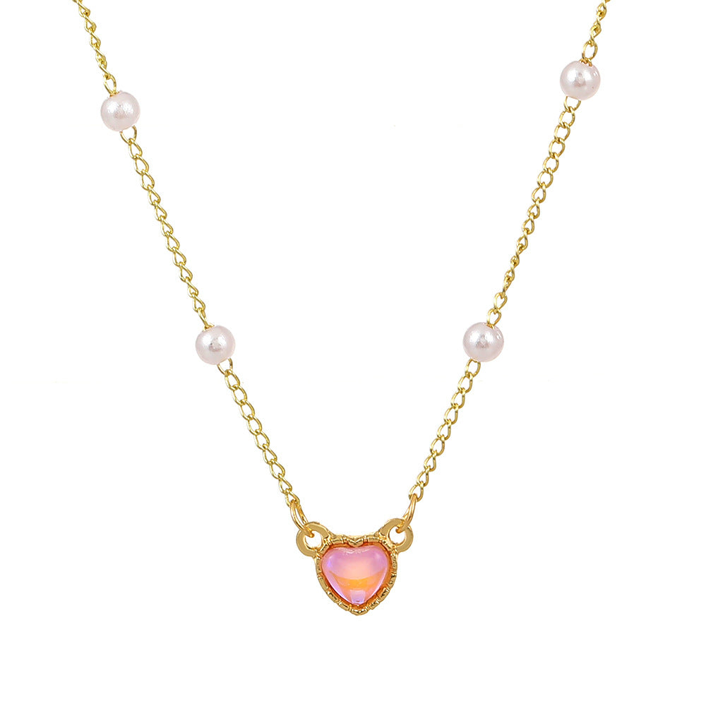 Colorful Moonstone Love Female Niche High-grade Light Luxury Clavicle Necklace