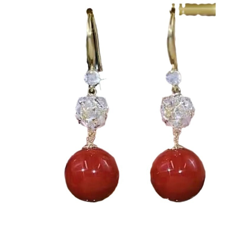 Women's Personalized Red Bean Inlaid Zircon Elegant Pearl Jequirity Earrings