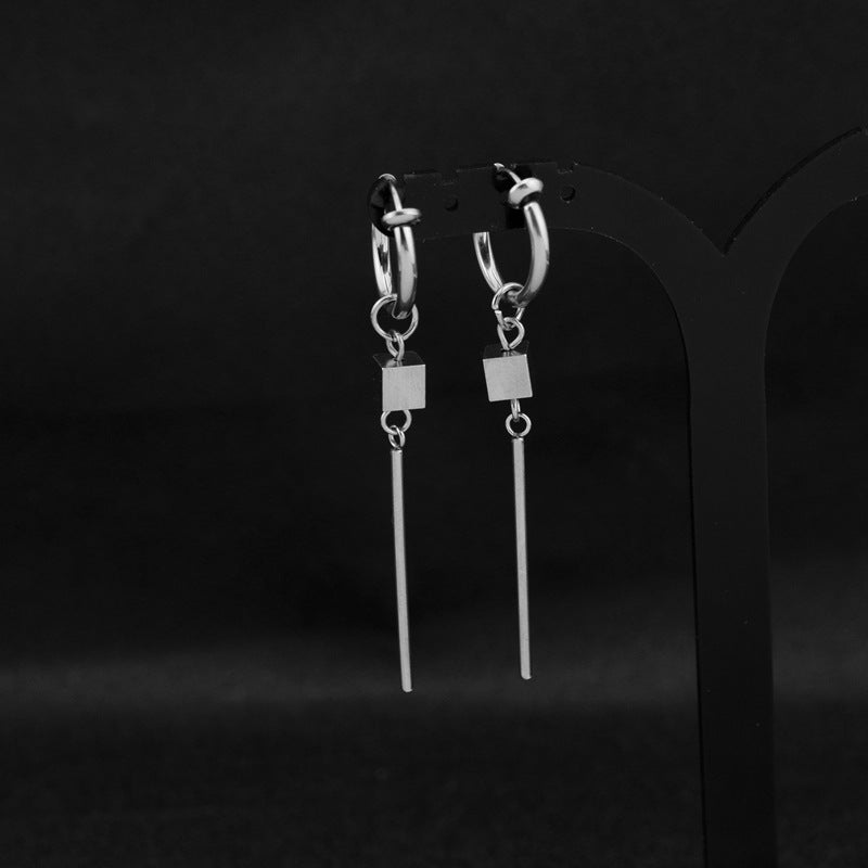 Men's Style Long Stainless Steel Square Punk Earrings