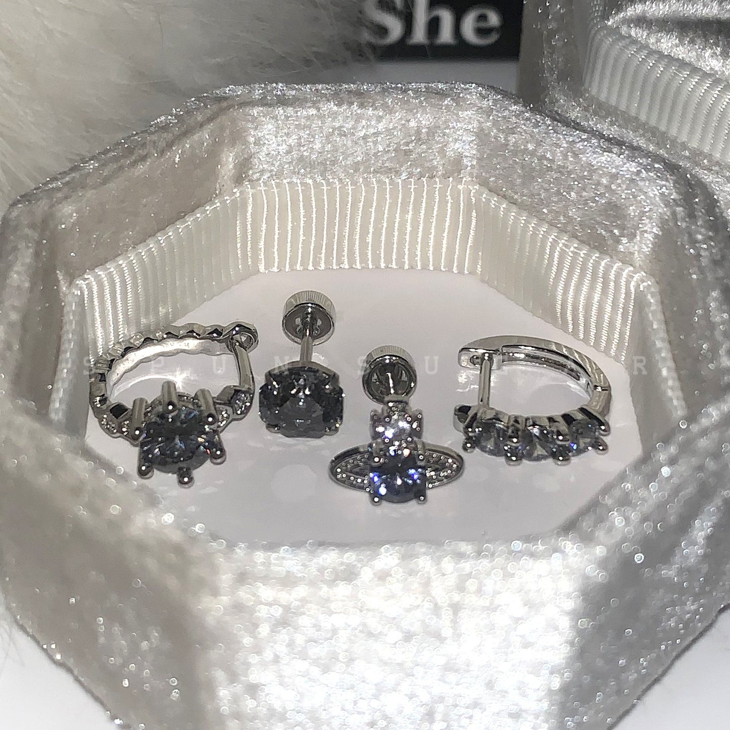 Ear Bone Female Titanium Steel Saturn Zircon Pin Dark Earrings