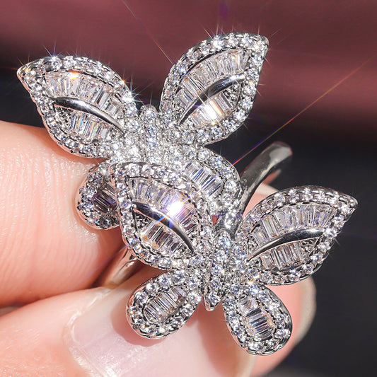 Double Butterfly Small Fresh Shiny Female Lady Elegant Gentle Rings