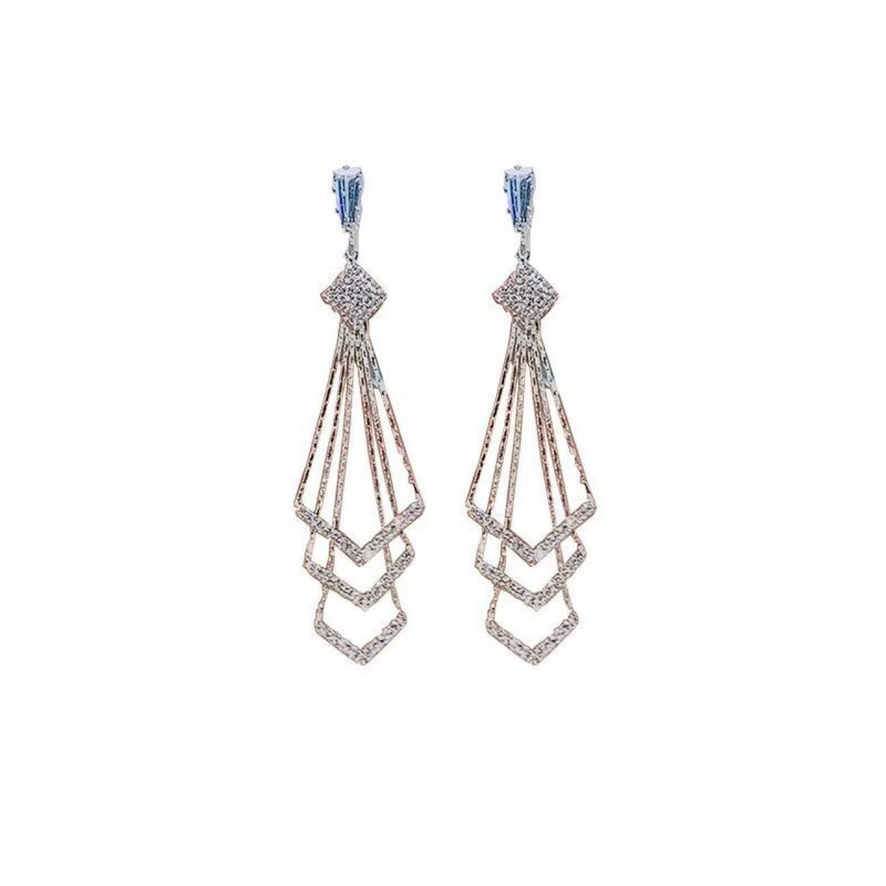 Women's Korean Style Temperament Tassel High-grade Exaggerated Long Rhinestone Geometric Earrings