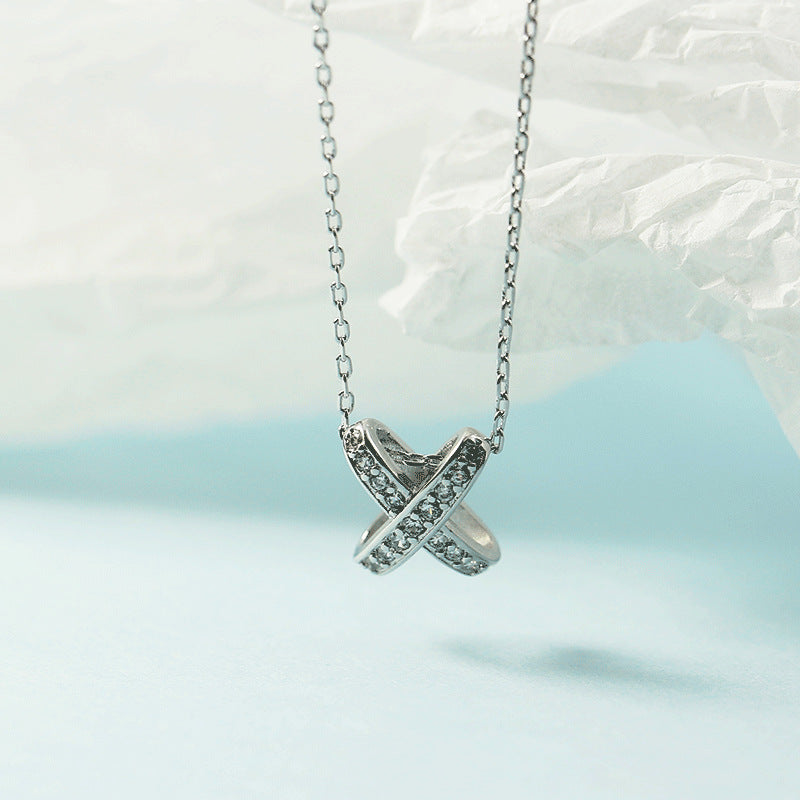Women's Full Diamond Three-dimensional Cross Letter Collarbone For Trendy X Necklaces