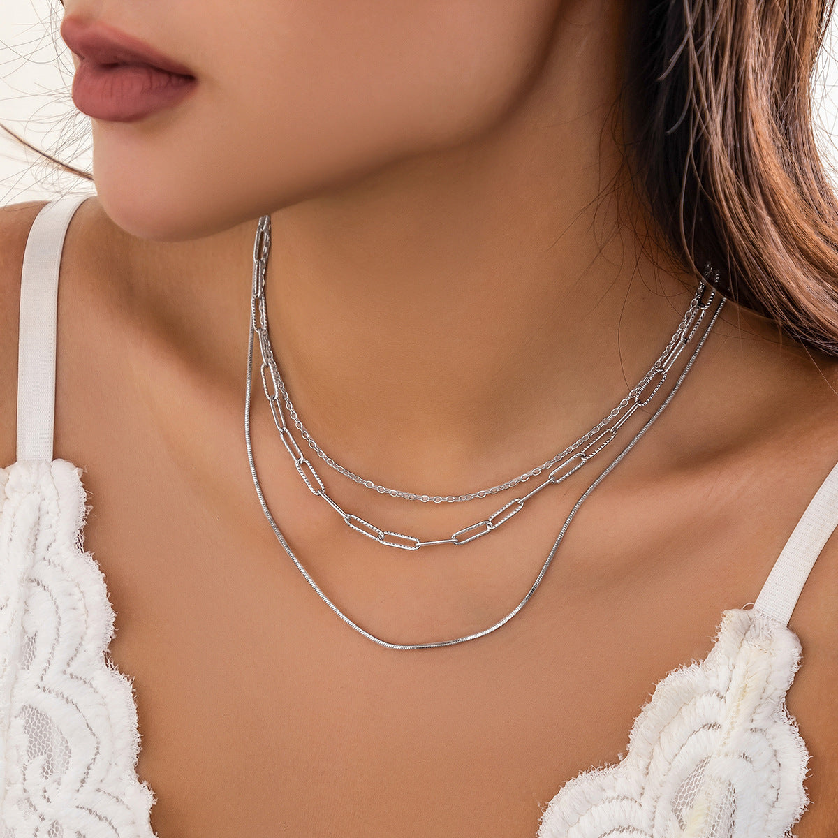 Glossy Personalized Round Tube Twin Metallic Snake Bones Necklace