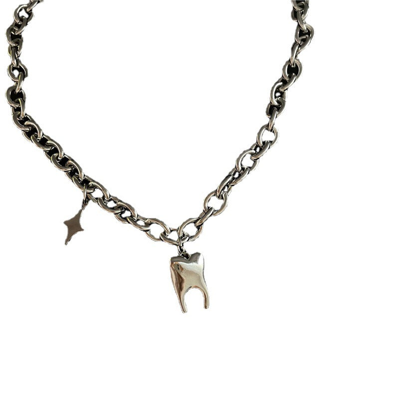 Hop Stainless Steel Titanium Thick Chain Fun Teeth Shape Necklace