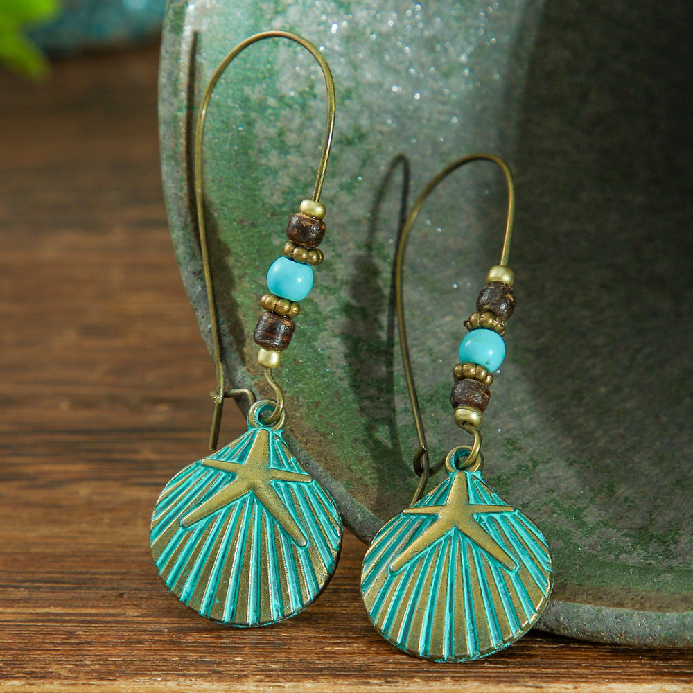 Ancient Bronze Metal Exaggerated Carved Female Earrings