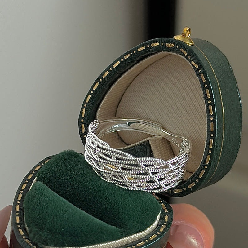 Sterling Sier Korean Niche Design Vintage Grid Style Fashionable Ring