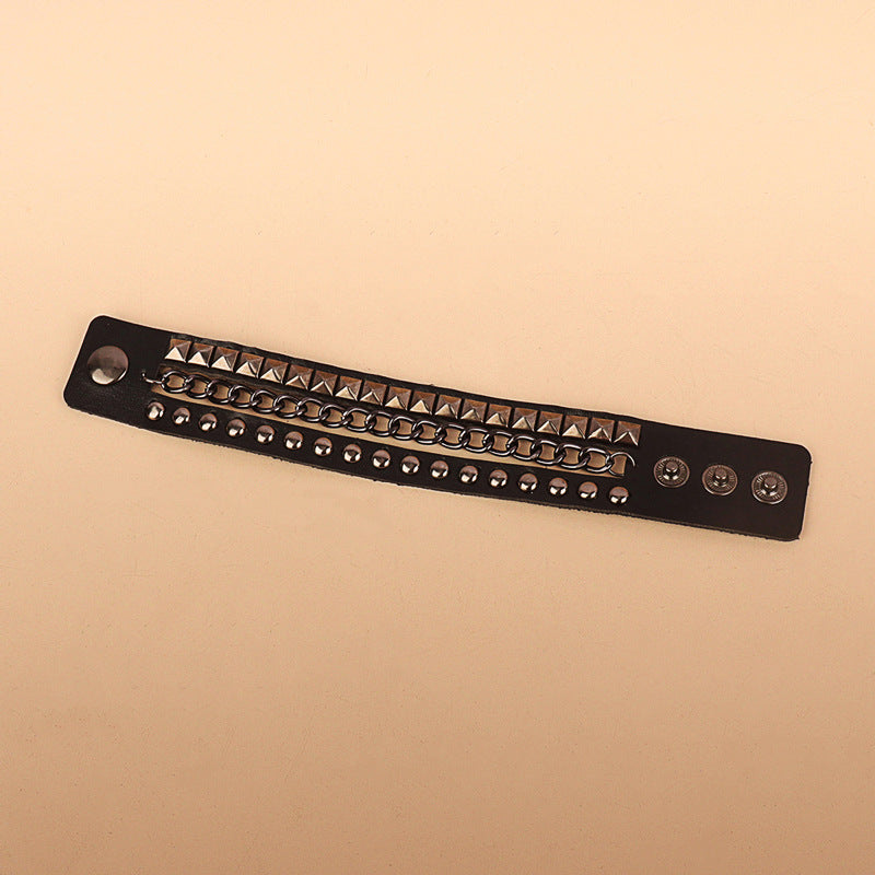 Gothic Personality Asymmetric Chain Leather Square Round Bracelets