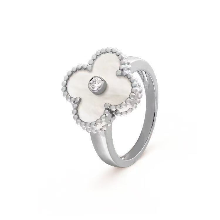 Gold High Version November's Clover Rose Natural Fritillary Full Diamond Rings