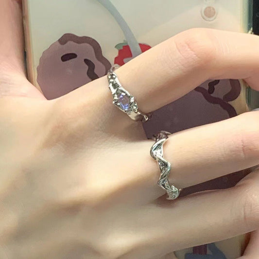 Women's & Men's Moonstone Irregular Wave Geometric Opening Adjustable Couple Light Luxury Rings