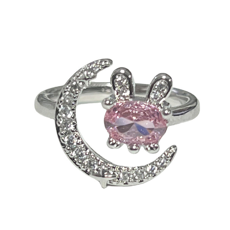 Diamond Flower Light Luxury Open Female Rabbit Irregular Rings