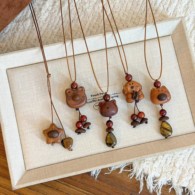 Cute Thing Coming Wooden Bear Female Long Sweater Chain Niche Necklace