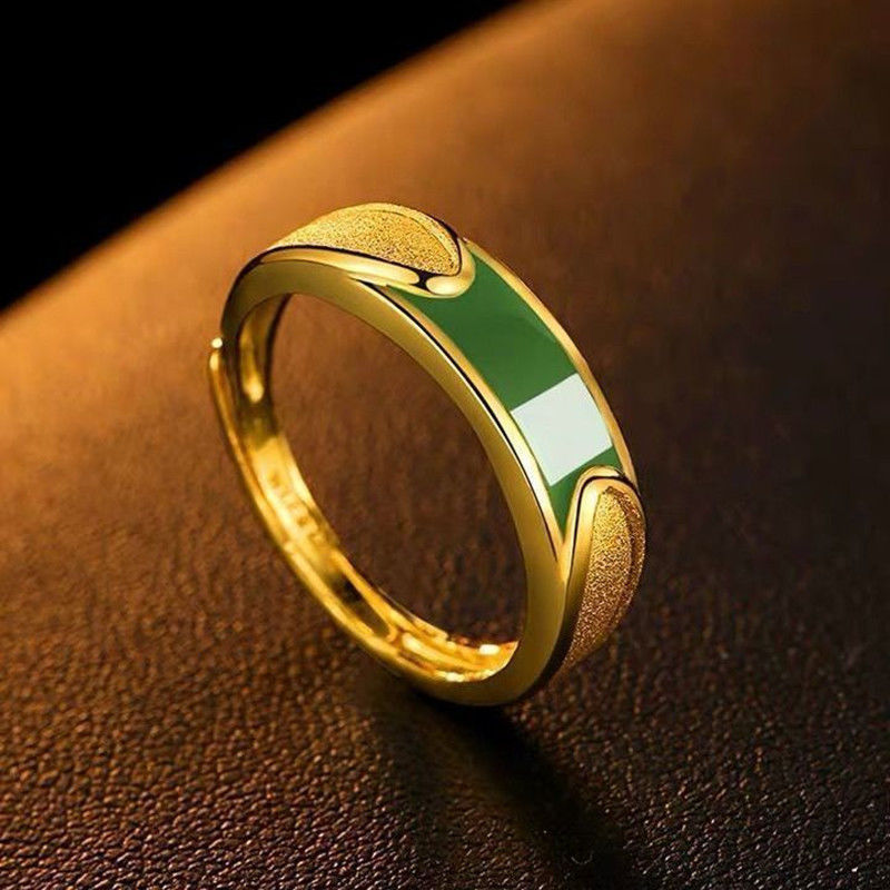 Women's & Men's Placer Gold Simulation Inlaid With Jade For Stylish Rings