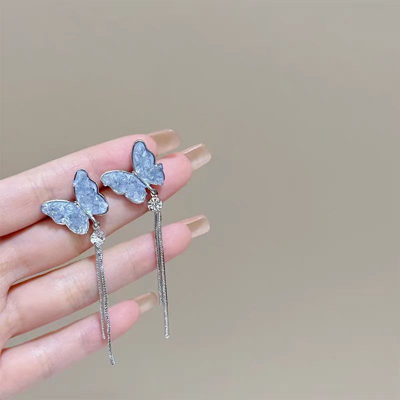 Debris Gradient Crystal Flowers Butterfly Female Special Interest Earrings