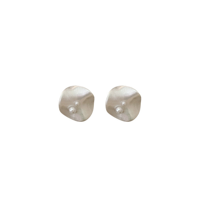 Women's Frosted Metal Lotus Leaf Pearl For French Earrings